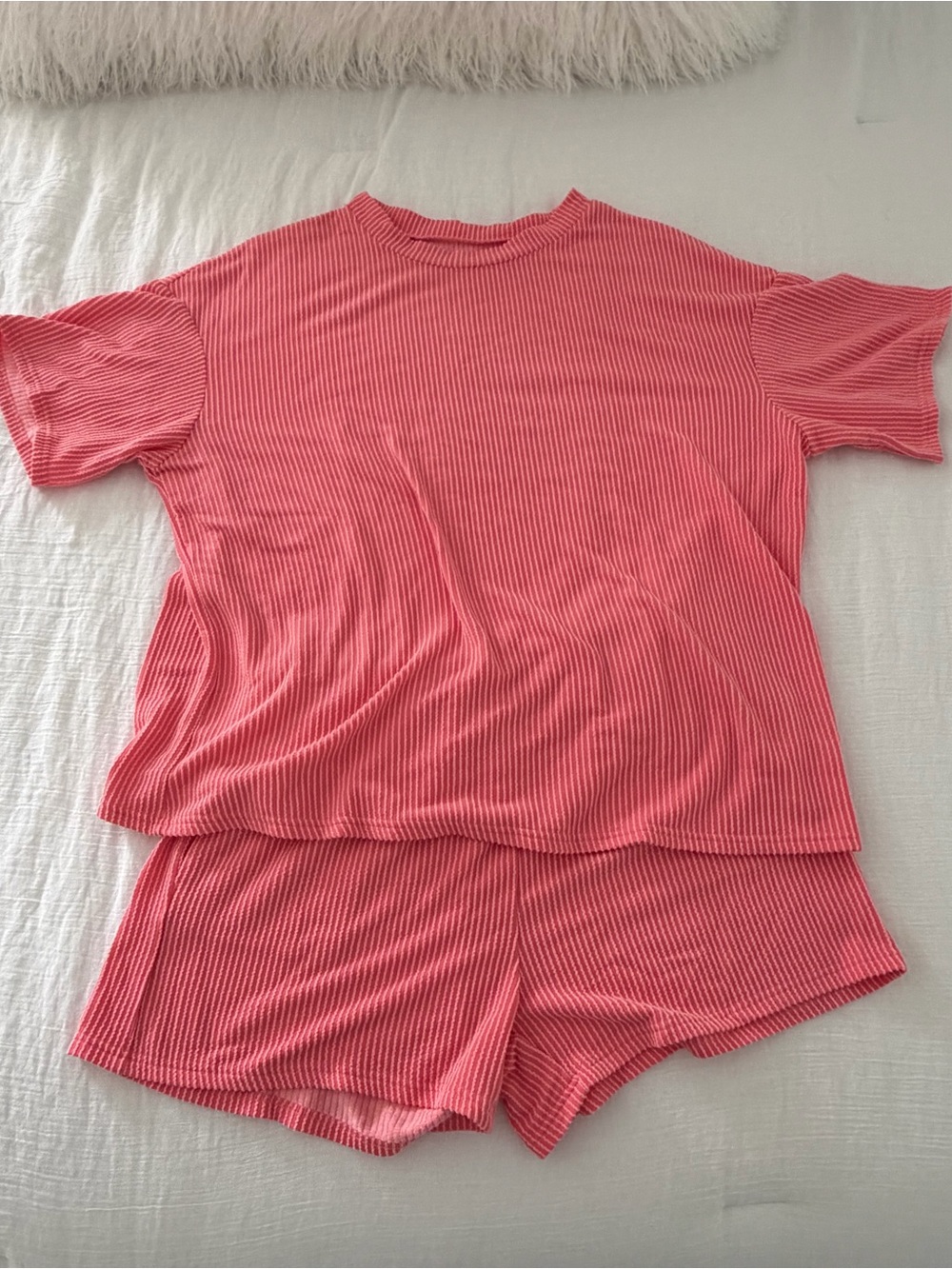 Women’s Ribbed Short Sleeve Sleep Set - Coral Pink